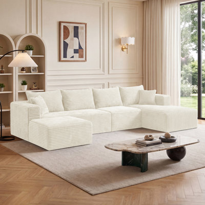 Canapé modulaire en U de 118 po en velours côtelé modulaire avec méridienne amovible avec méridienne et repose-pieds