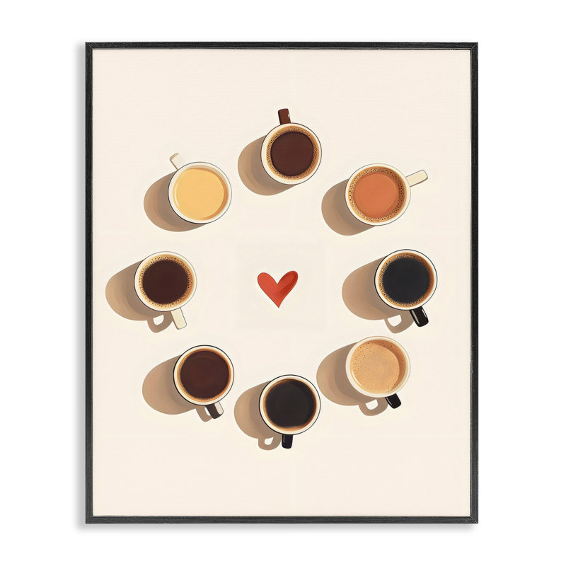 Cercle de tasses à café, estampe numérique, conception par Arlington Prints, H 14 po x l 11 po, Giclée encadrée noir minuit