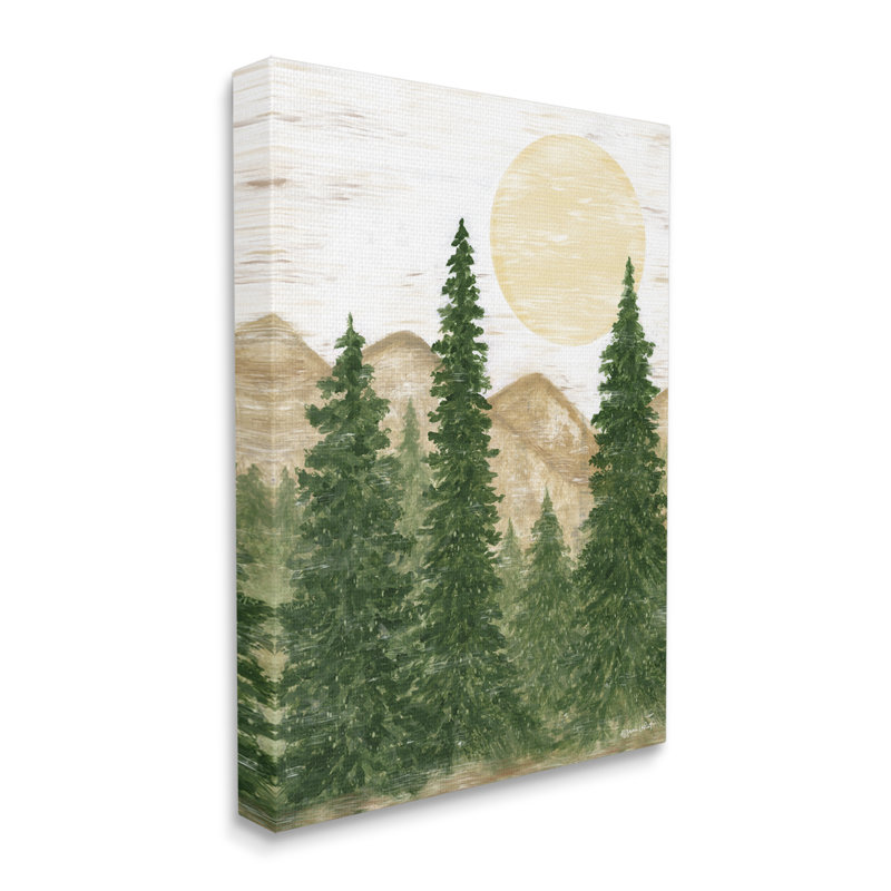 «Rustic Mountain Sun Forest Trees Floater», art mural par Annie Lapoint, H 40 po x l 30 po x P 1,5 po, Toile tendue