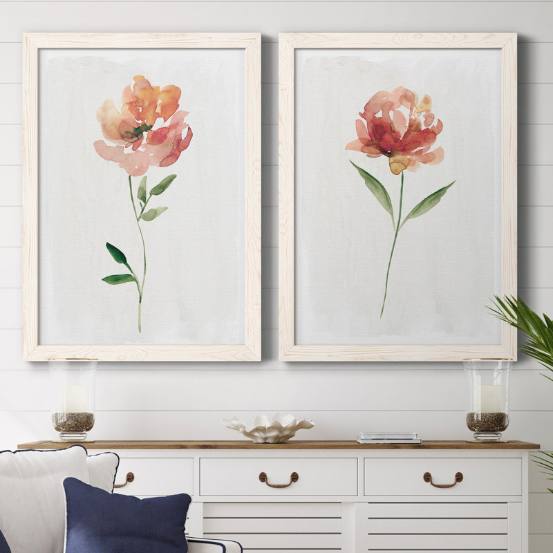 Happy Bloom I - ensemble de 2 reproductions d'art, H 31,5 po x l 47 po x P 1,5 po, Toile blanche encadrée, Pas de tapis