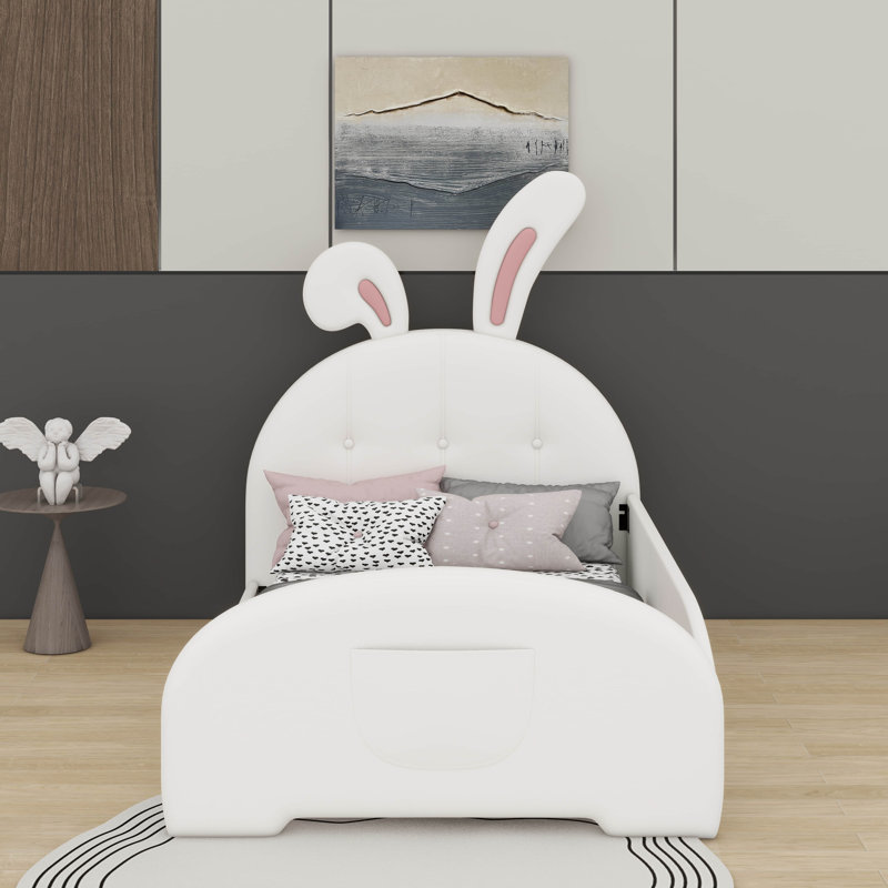 Twin Size Upholstered Rabbit-Shape Princess Bed