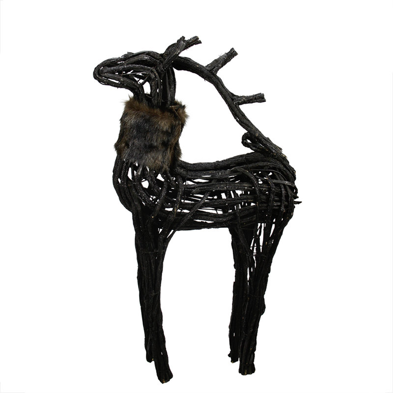 Figurine de Noël renne debout 36 po brun et noir en osier scintillant