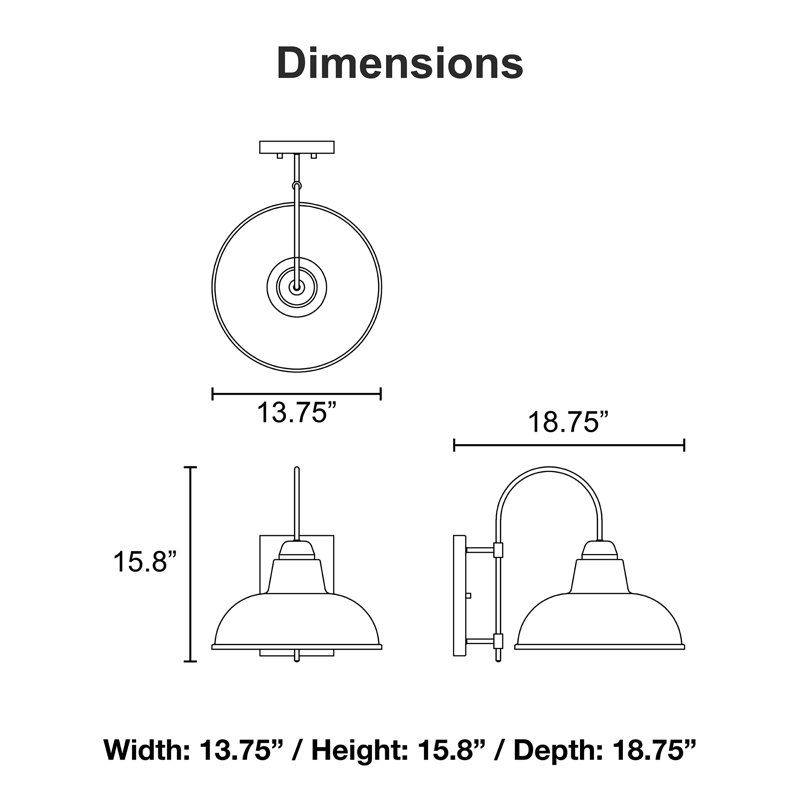 Santuci Iron Wall Light, Black, 15.75" H x 13.75" W x 18.75" D