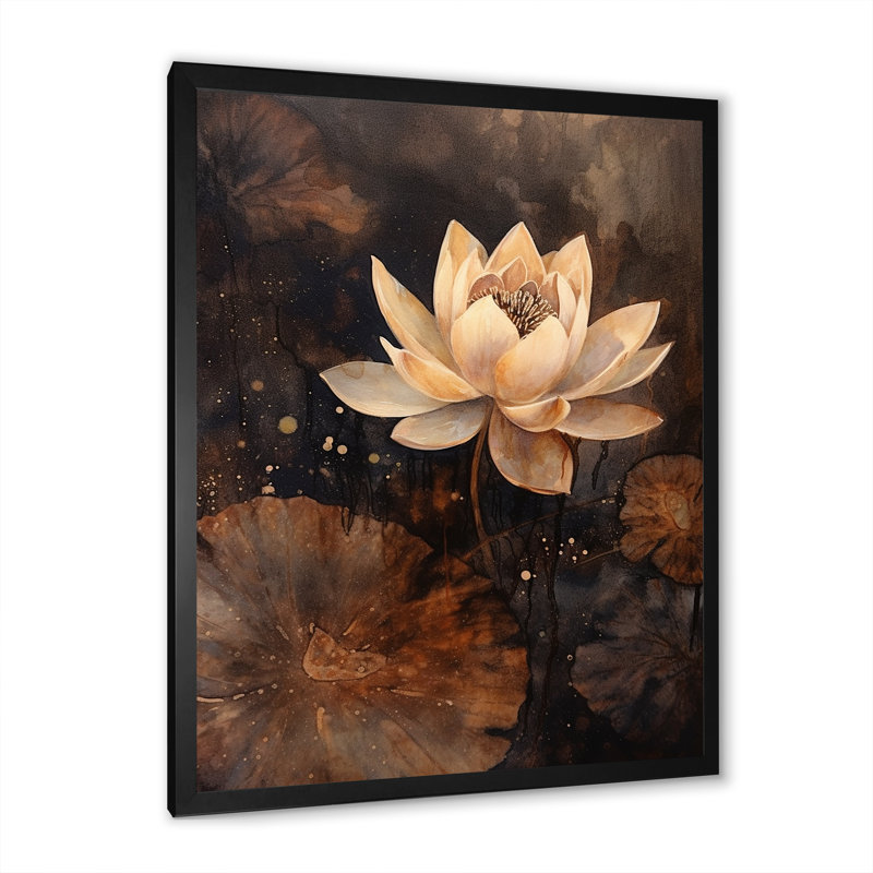 «Rustic Lotus Serenity I», reproduction sur toile, Cadre simple noir, H 20 po x l 12 po x P 1 po
