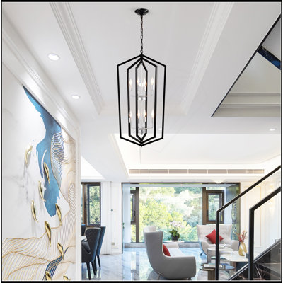 Luminaire suspendu en métal à 8 lumières de style lanterne suspendue au plafond de style lanterne pour îlot de cuisine, salon, vestibule, vestibule (ampoules E12 non incluses)