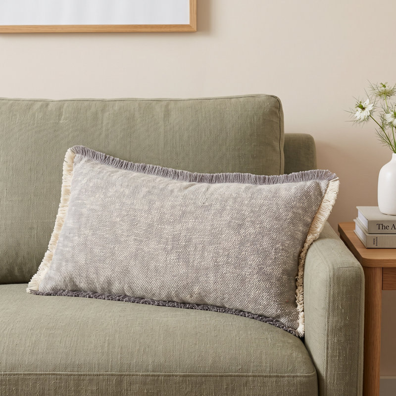 Gomer Fringed Cotton Reversible Throw Pillow, Gray