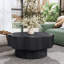 Table basse de 79 cm (31,02 po) inspirée des fleurs, noire, avec un design cannelé, une texture naturelle sur le plateau, idéale pour le bureau, avec un espace de rangement dissimulé et un piètement en forme de fleur de prunier. Placage en bois, idéal pour le salon. Grand piétement.