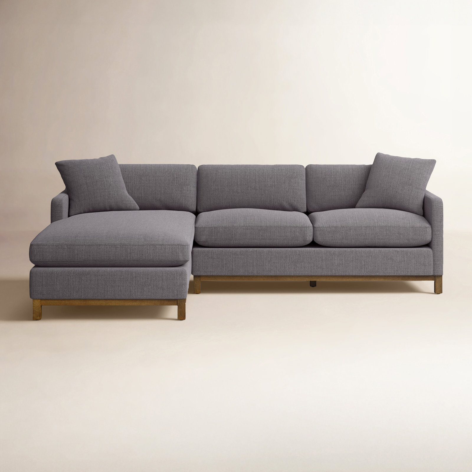 Cami Solid Wood Sofa and Chaise, Left Hand Facing, Pewter Performance Basketweave