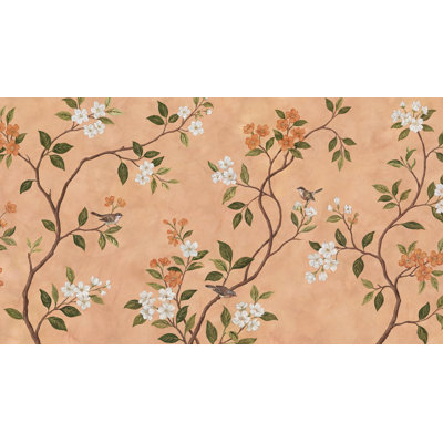 Papier peint floral avec oiseaux rétro