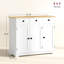 Buffet de rangement de cuisine - comptoir en bois massif, 3 tiroirs, portes, tablette réglable blanc vieilli moderne avec armoire de comptoir pour une utilisation polyvalente