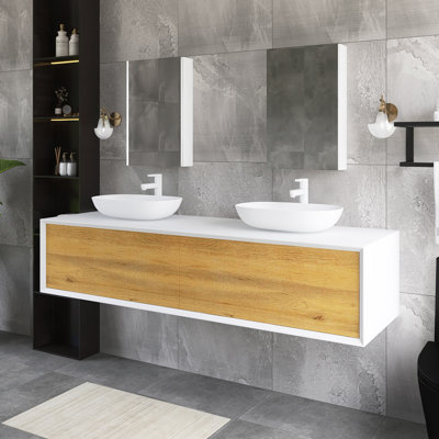 Meuble-lavabo mural 72 po avec plateau blanc uni