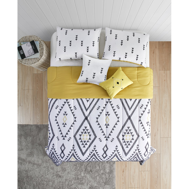 Ensemble d'édredon en microfibre blanc / noir 5 pièces Wanderer, Édredon très grand + 2 taies + 2 coussins décor