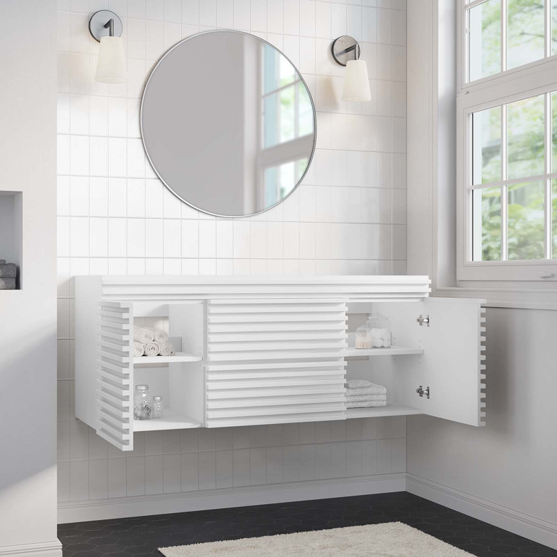 Base de meuble-lavabo mural simple 48 po Render, Blanc