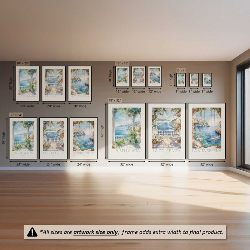 Ensemble de 3 impressions sur toile Bella Vita Views, 30 po x 20 po, Blanc opaque
