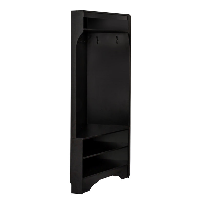 ON-TREND Minimalist Corner Hall Tree With Shoe Bench, Black