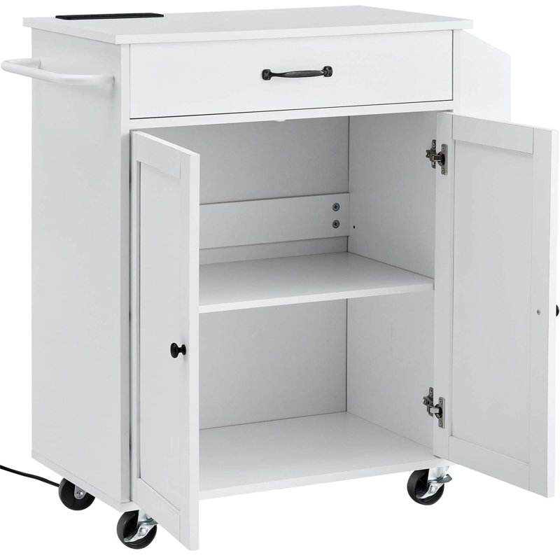 Kitchen Island Cart Rolling Storage Cabinet On Wheel With Charging Station