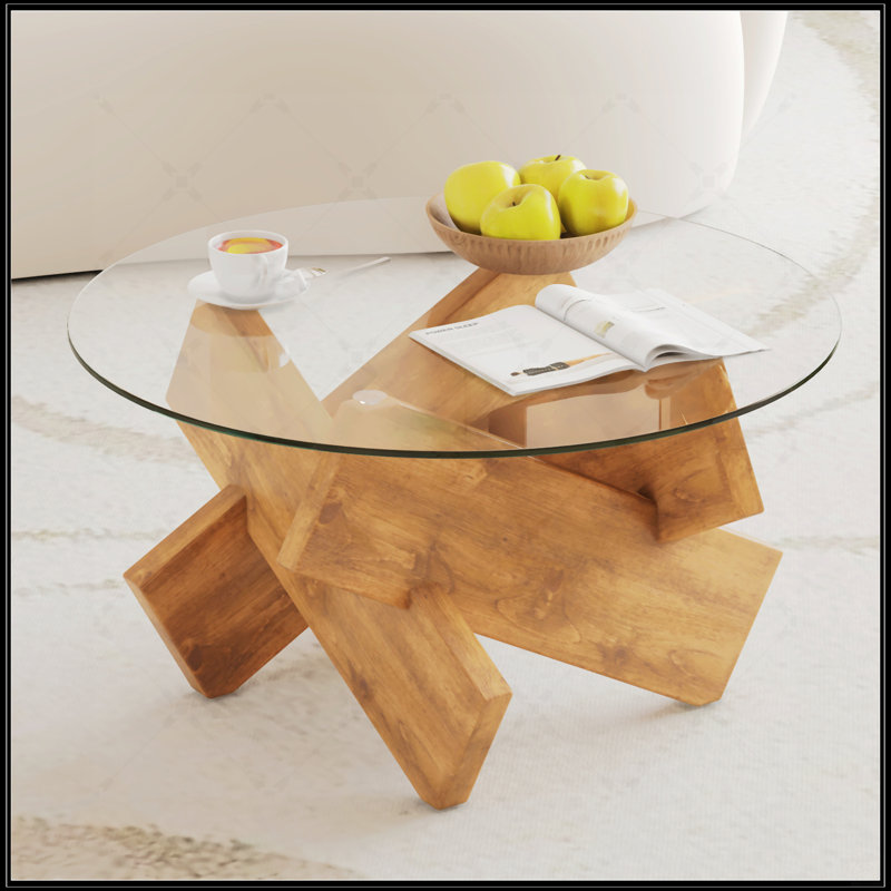 Table basse circulaire en verre, Brun rustique