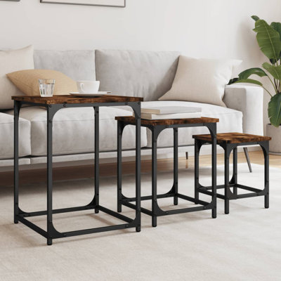 17 Storeys Nesting Coffee Tables 3 Pcs Smoked Oak Engineered Wood