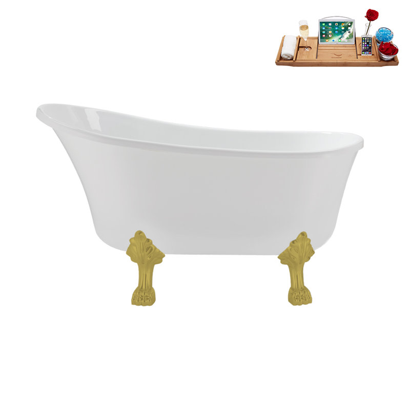 51.2'' x 25.6'' Soaking Acrylic Bathtub, Brushed Gold, Glossy White