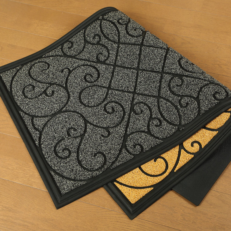Tapis de porte d'extérieur antidérapant Miralee, L 17 po x L 30 po, Gris foncé