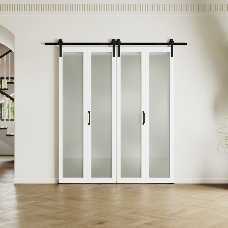 Porte de grange pliante en verre givré avec quincaillerie incluse, 72 po x 84 po