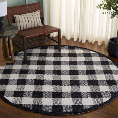 Tapis gris anthracite / ivoire en laine / coton / fibre touffeté à la main genre 801