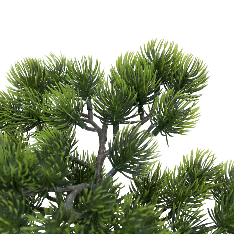 2-pack 14” Faux Bonsai Trees With Real Touch Leaves, In A Modern Geometric Ceramic Vase