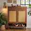 Multi-Functional Shoe Storage Cabinet with Rattan Doors and Drawers-1145447444