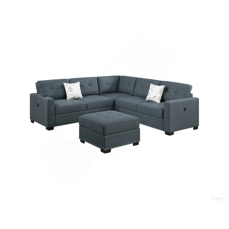 Ensemble de canapé-lit modulaire décontracté simple et capitonné 4 pièces RAF / LAF, Gris foncé