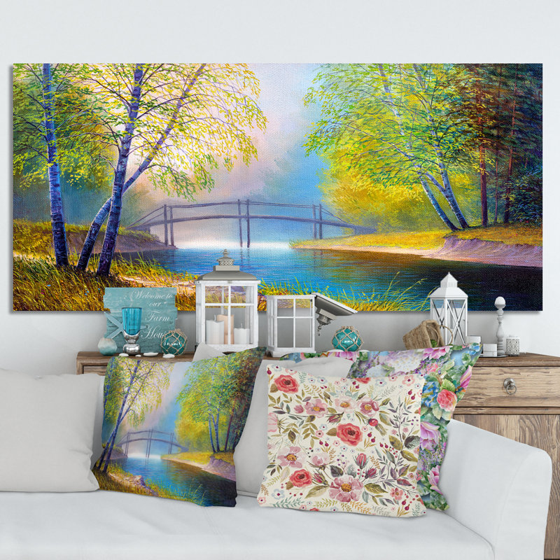 Rivière à travers la forêt de bouleaux VI - Peinture sur toile, H 8 po x l 12 po x P 1 po, Toile tendue