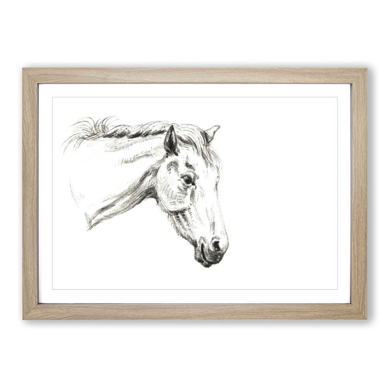 A Portrait Of A Horse by Jean Bernard - Single Picture Frame Print, Oak Framed, 33cm H x 45cm W x 2cm D