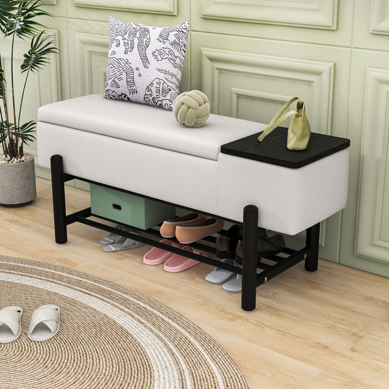 Banc de rangement rembourré Farmhouse avec compartiment caché pour les chambres ou les couloirs, Noir