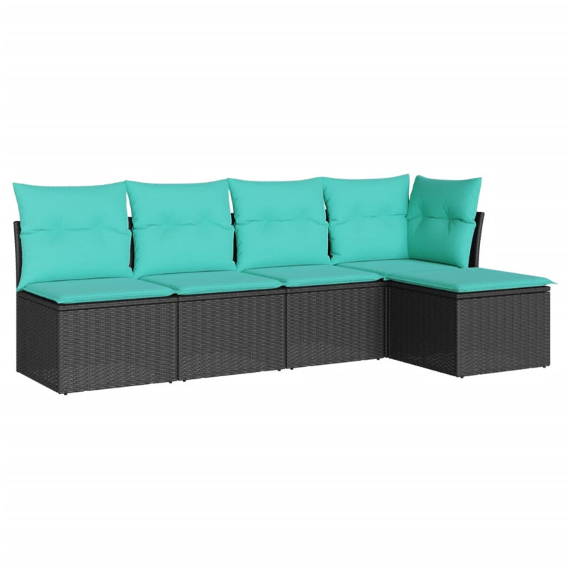  Ensemble de canapé de patio 5 pièces avec coussins en rotin de polyester noir