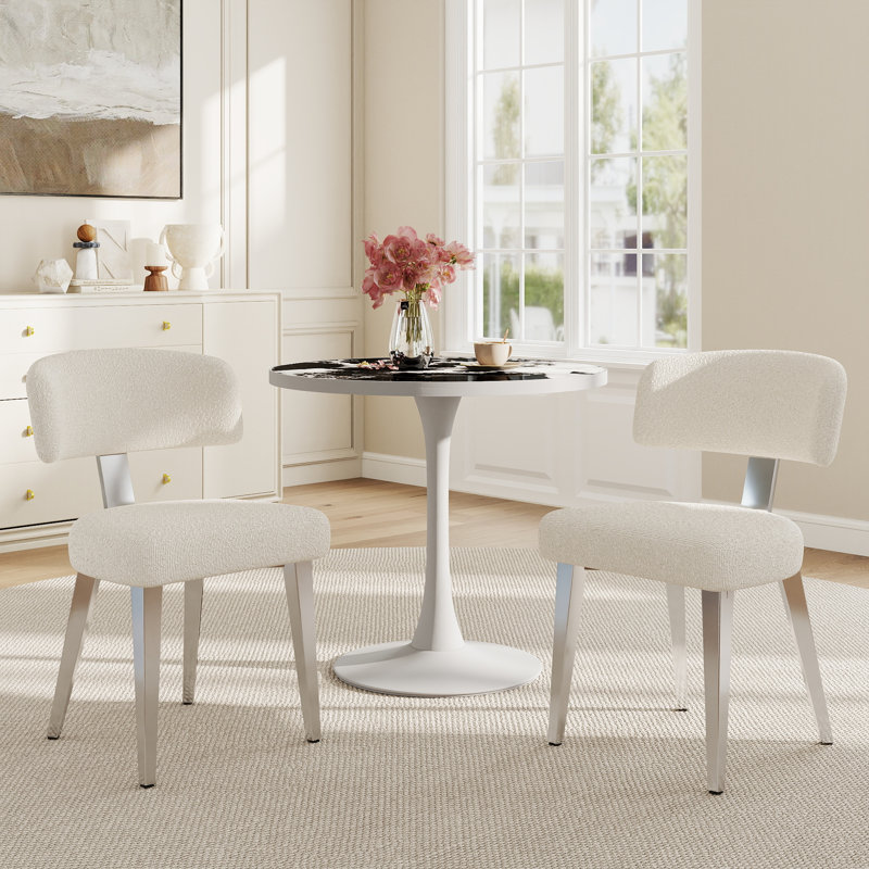 Chandler 2 - Person Dining Set, Noir / blanc, Ensemble de trois pièces : table, deux chaises, Blanc / argenté