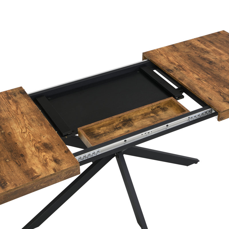 Industrial X-Leg Extendable Dining Table, Brown