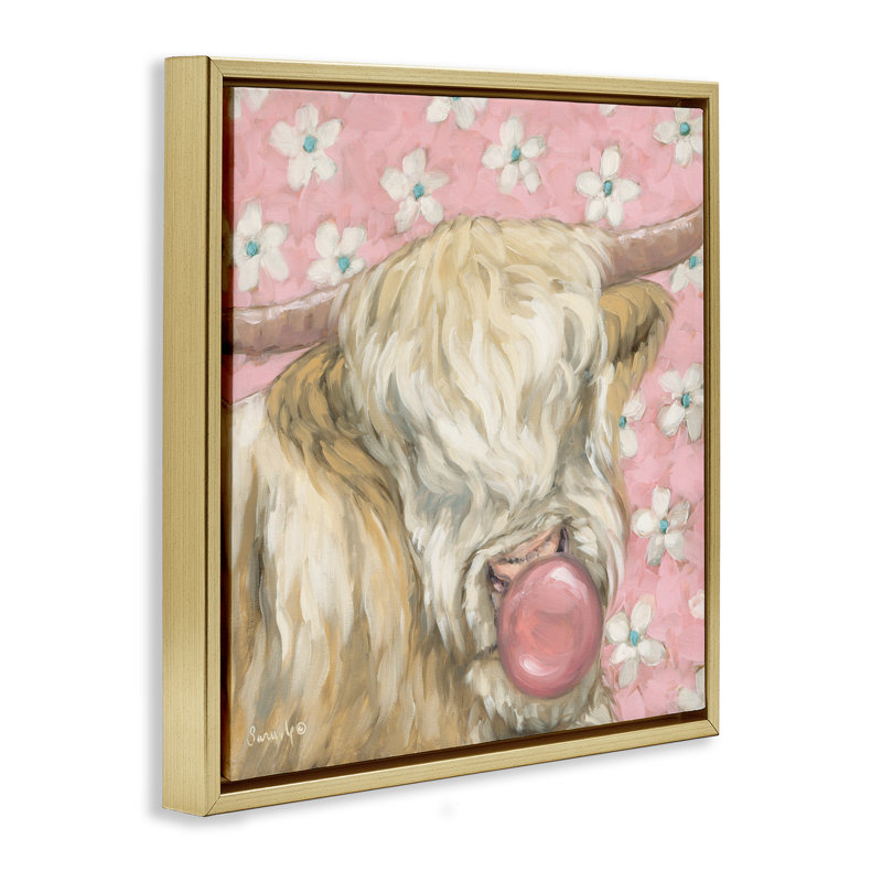 Cadre flottant Bubblegum Cutie, Cadre flottant métallique doré, H 18 po x l 18 po