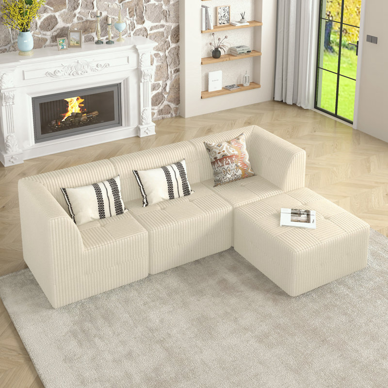 Canapé modulaire Boneless L, Velours côtelé beige