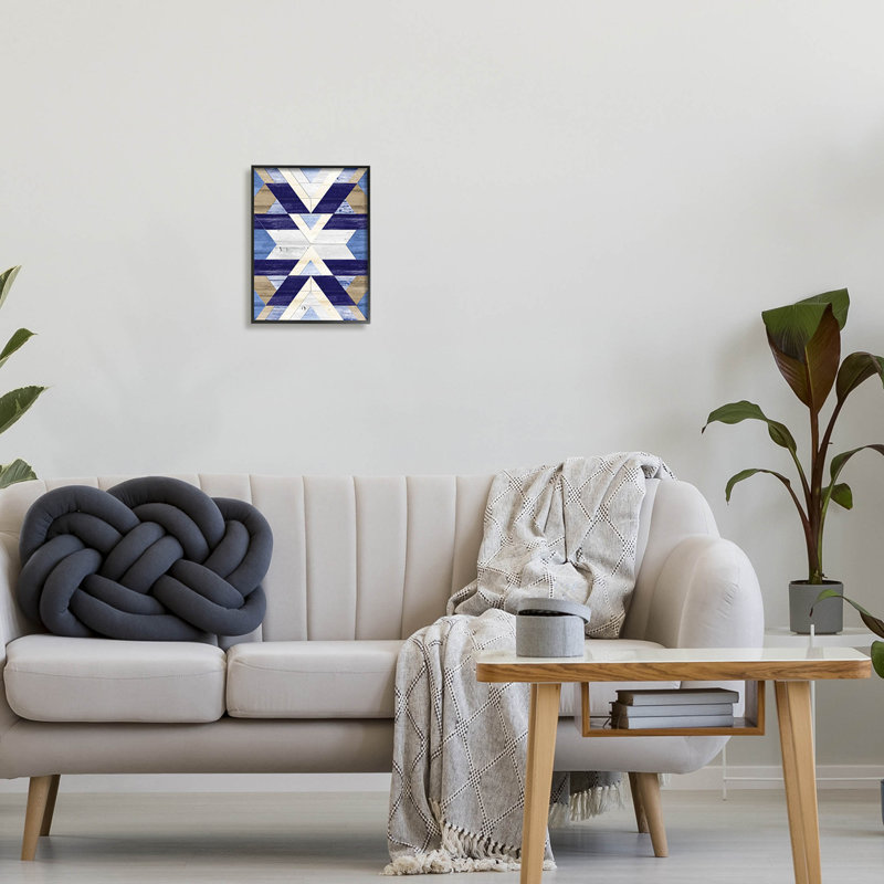Motif giclée aztèque bleu rustique bleu par Erica Billups, Giclée encadrée noir minuit, H 14 po x l 11 po x P 1,5 po
