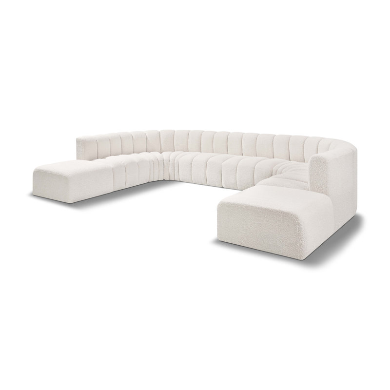 Hurlburt Upholstered Curved Sectional with Ottoman Reversible, Cream Boucle Fabric