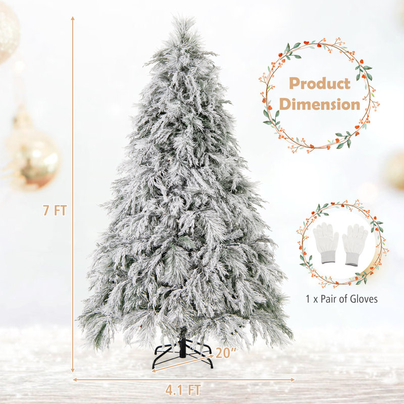 Arbre de Noël enneigé 7 pi avec lumières et branches blanches 7 pi, 7'