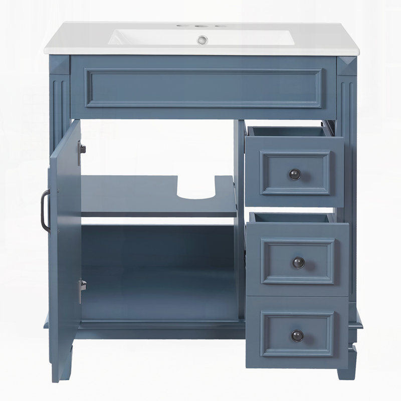 Meuble-lavabo 30 po avec lavabo en céramique, Bleu / Noir, 30"