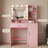 54" Vanity – 12-Bulb 3-Color LED Mirror, 3-Level “Tower” Storage, Deep XL Drawer, Eco-Particle Board, Spa-Cushion Stool, Baby-Pink Glam-588457307