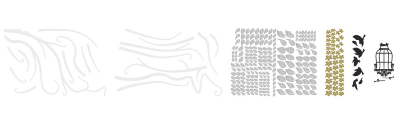 Décalcomanie murale vignes et cage, Noir/or/argent, 133" H x 56" lx 0.01" D