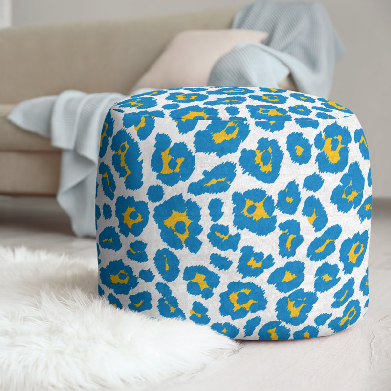 Repose-pieds standard à imprimé animalier 20,5 ", Blanc / Bleu clair / Jaune