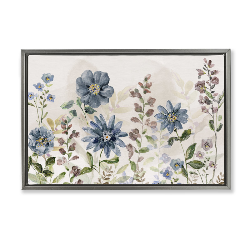 Marguerites sauvages et fougères, Cadre flottant gris lustré, H 17 po x l 25 po