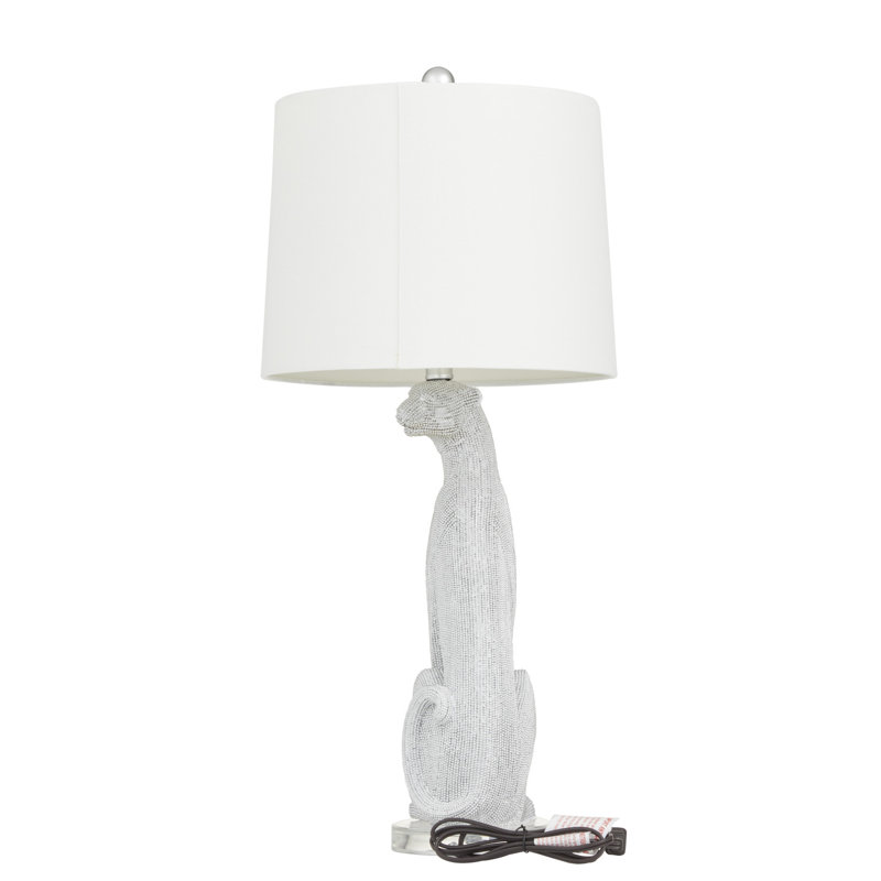 Polystone Leopard Table Lamp Set, White