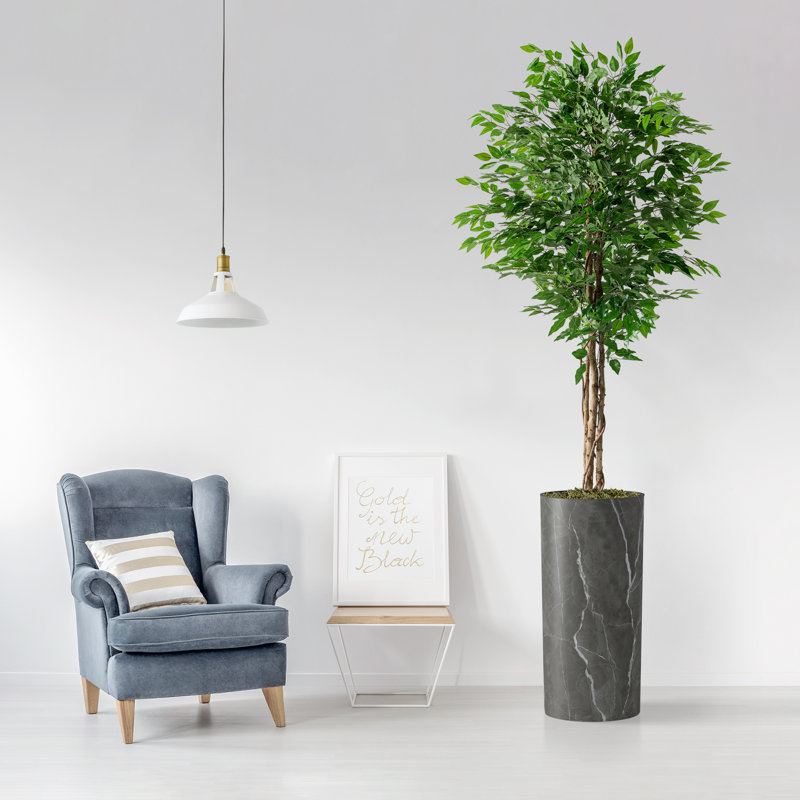 Arbre artificiel dans un pot de fleurs moderne, faux arbre en soie ficus (décoration en pot et arbre), Rouge