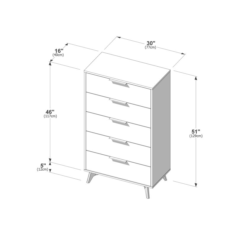 Haven 5 Drawer Dresser with Black Handle, Blonde, Blonde