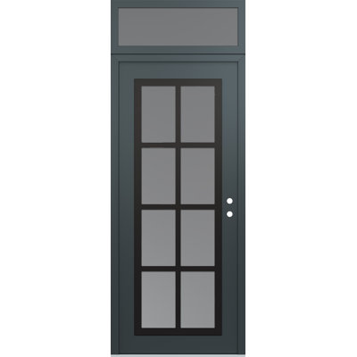 C16 à gauche 36 po X 96 po Panneau d'entrée en acier noir anthracite et verre givré anthracite avec porte d'entrée pré-montée en verre givré