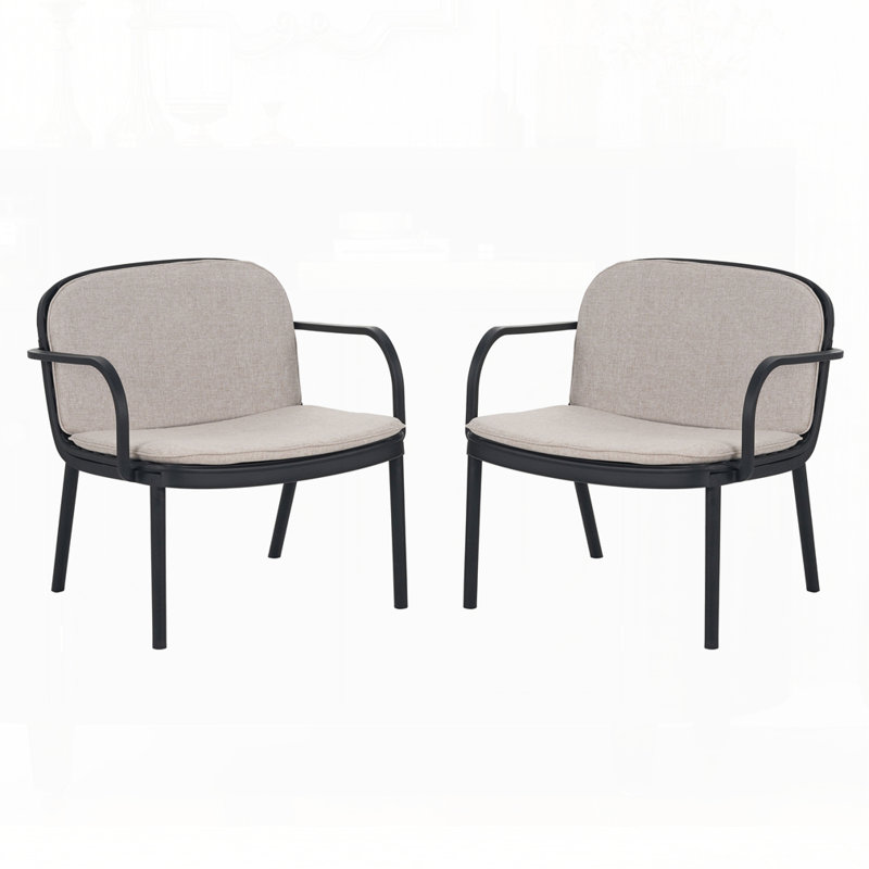 Ensemble de 2 fauteuils club d'extérieur avec coussins beiges, Beige, Noir